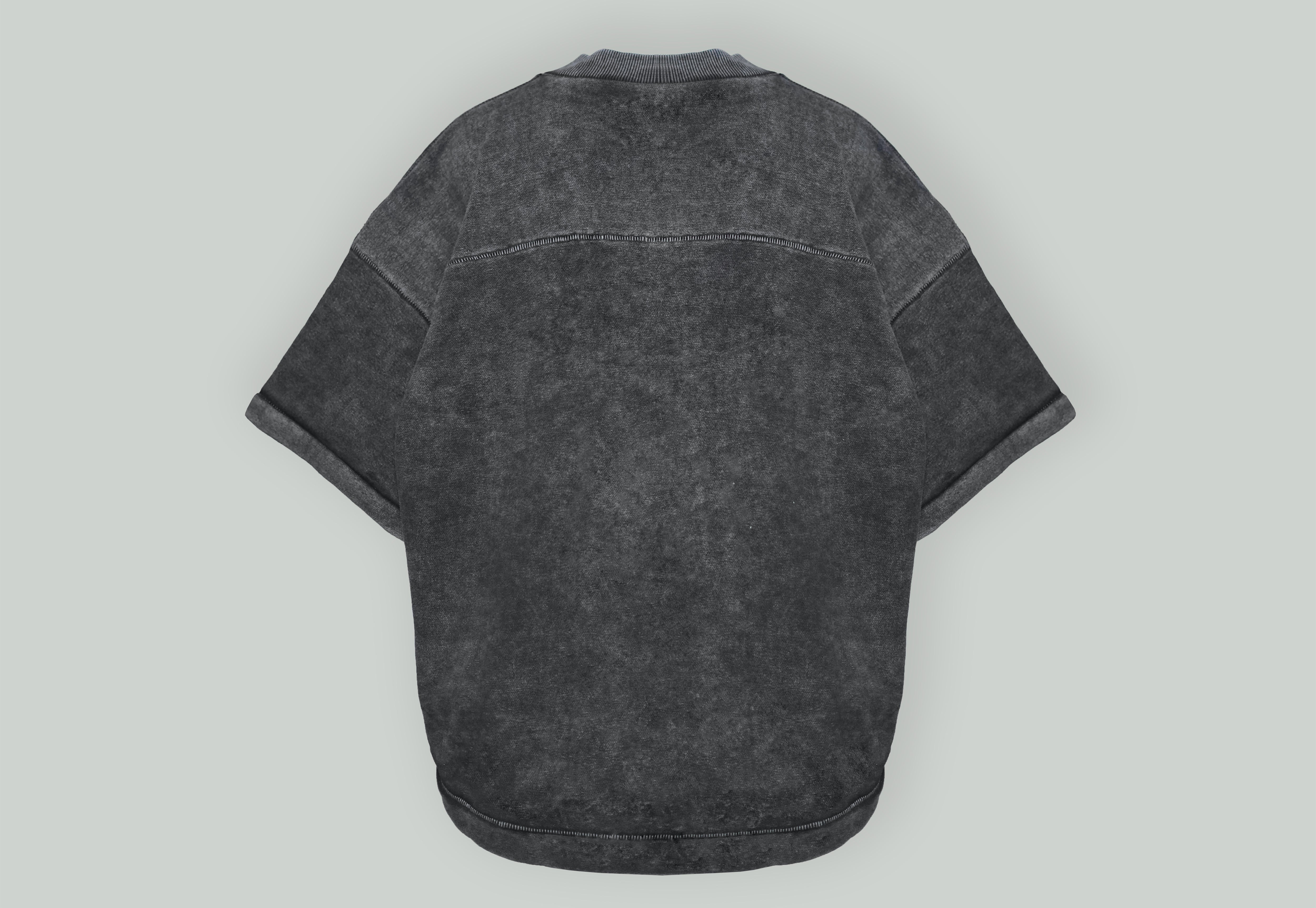 Cropped Baseball T-Shirt in Faded Black with V-Neck and Heavyweight Cotton - Backview