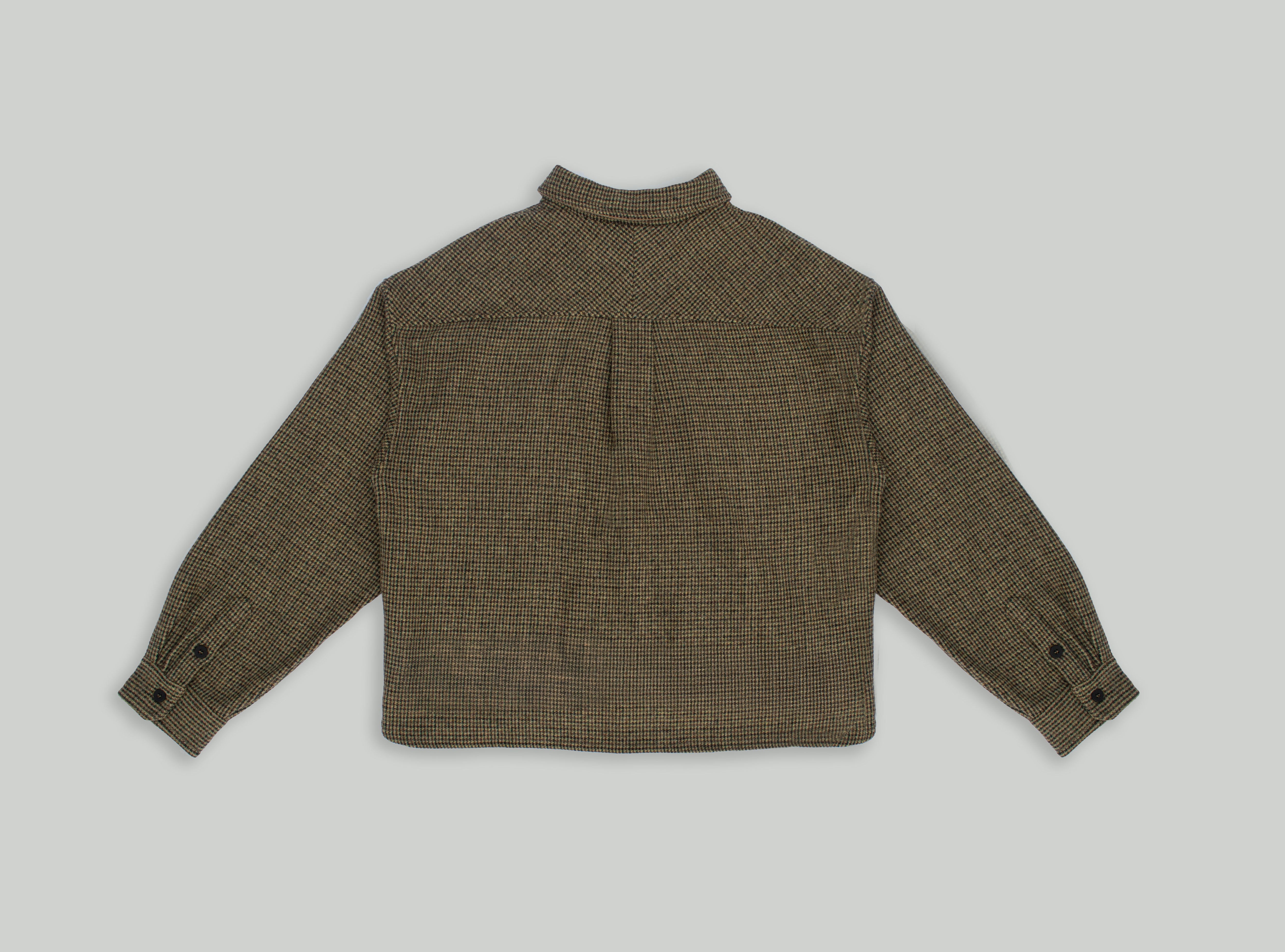 Japanese Wool Top with Houndstooth fabric and front zip in boxy fit - Backview