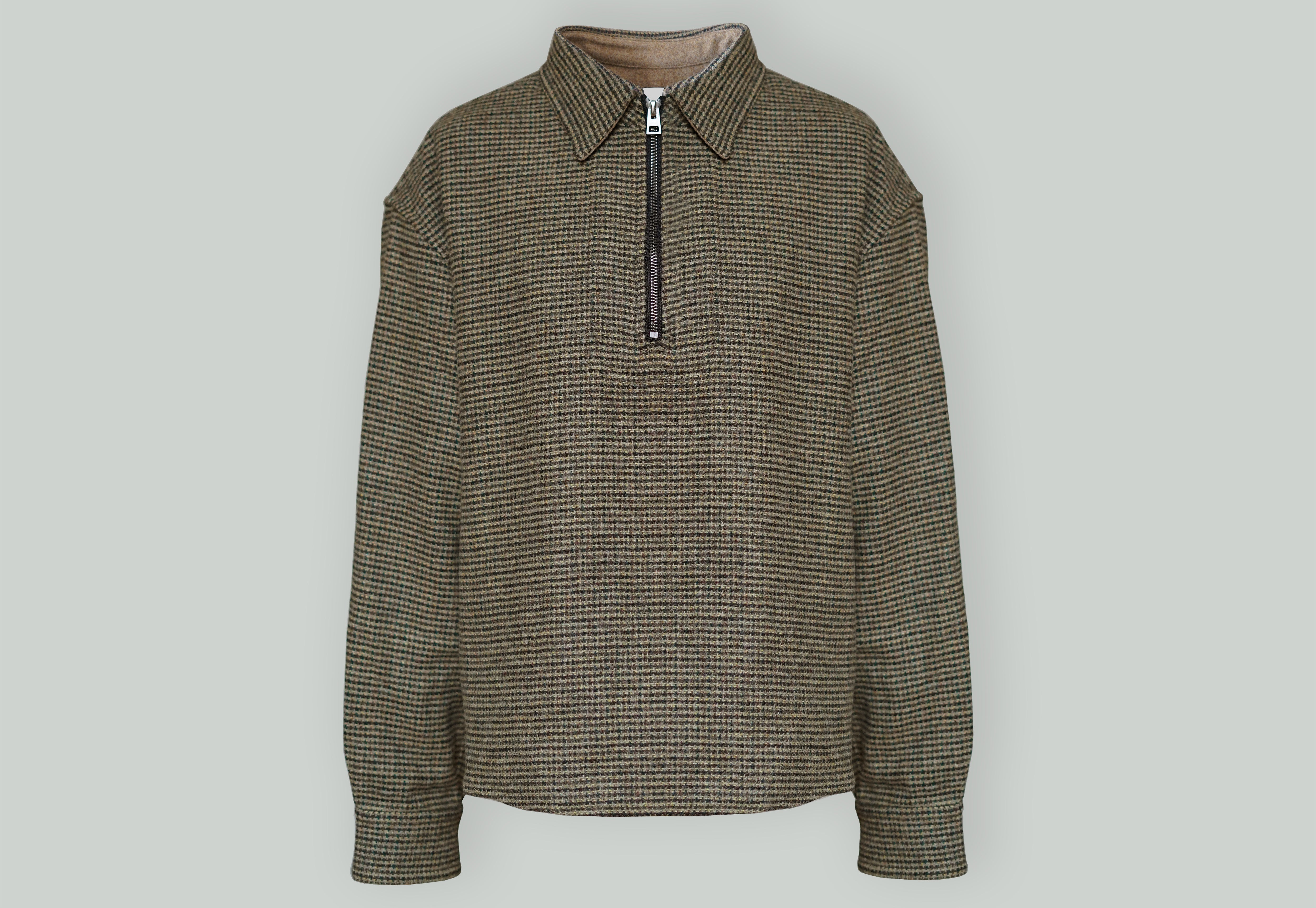 Japanese Wool Top with Houndstooth fabric and front zip in boxy fit / Yolksplit - Backview