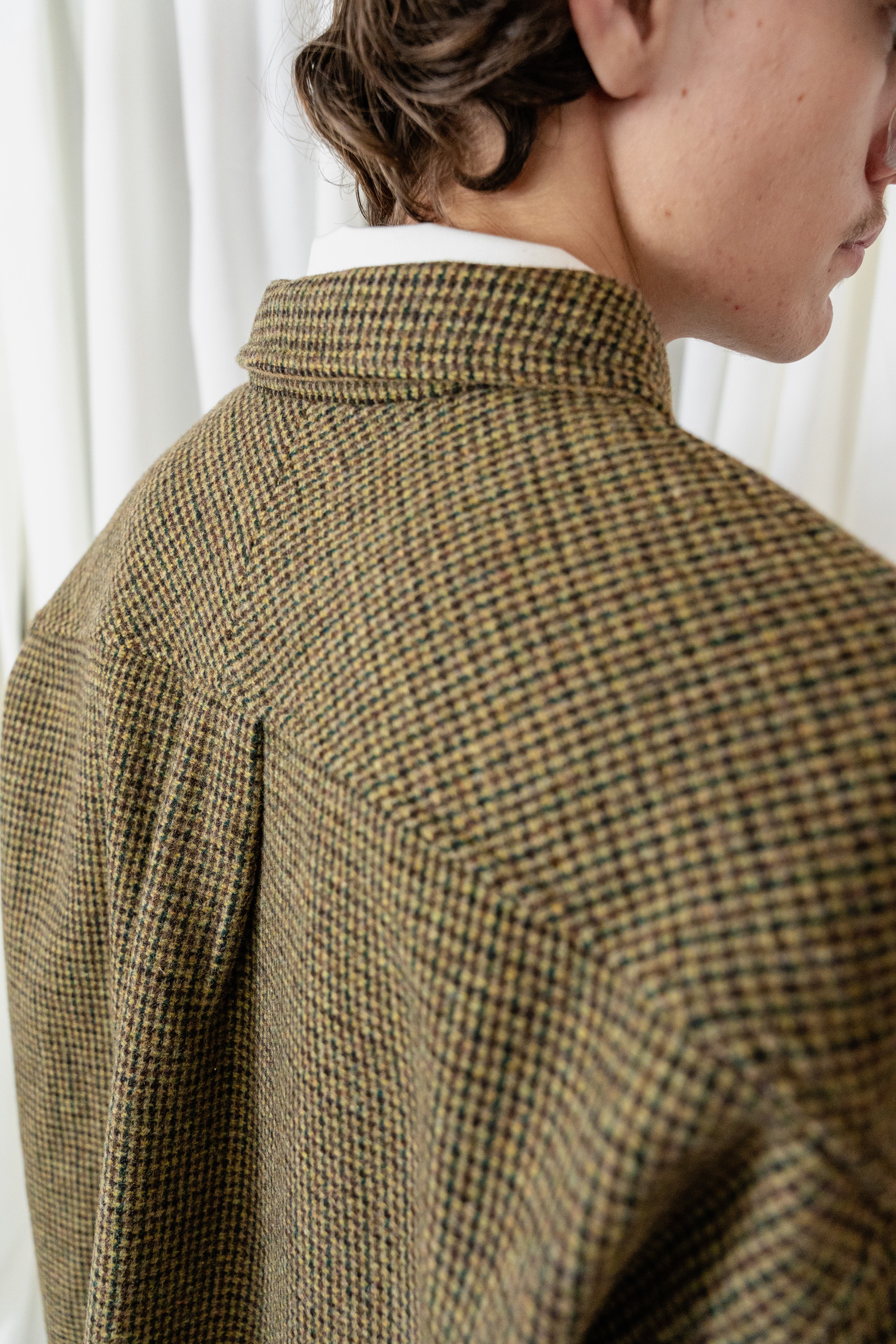 Japanese Wool Top with Houndstooth fabric and front zip in boxy fit - Backview