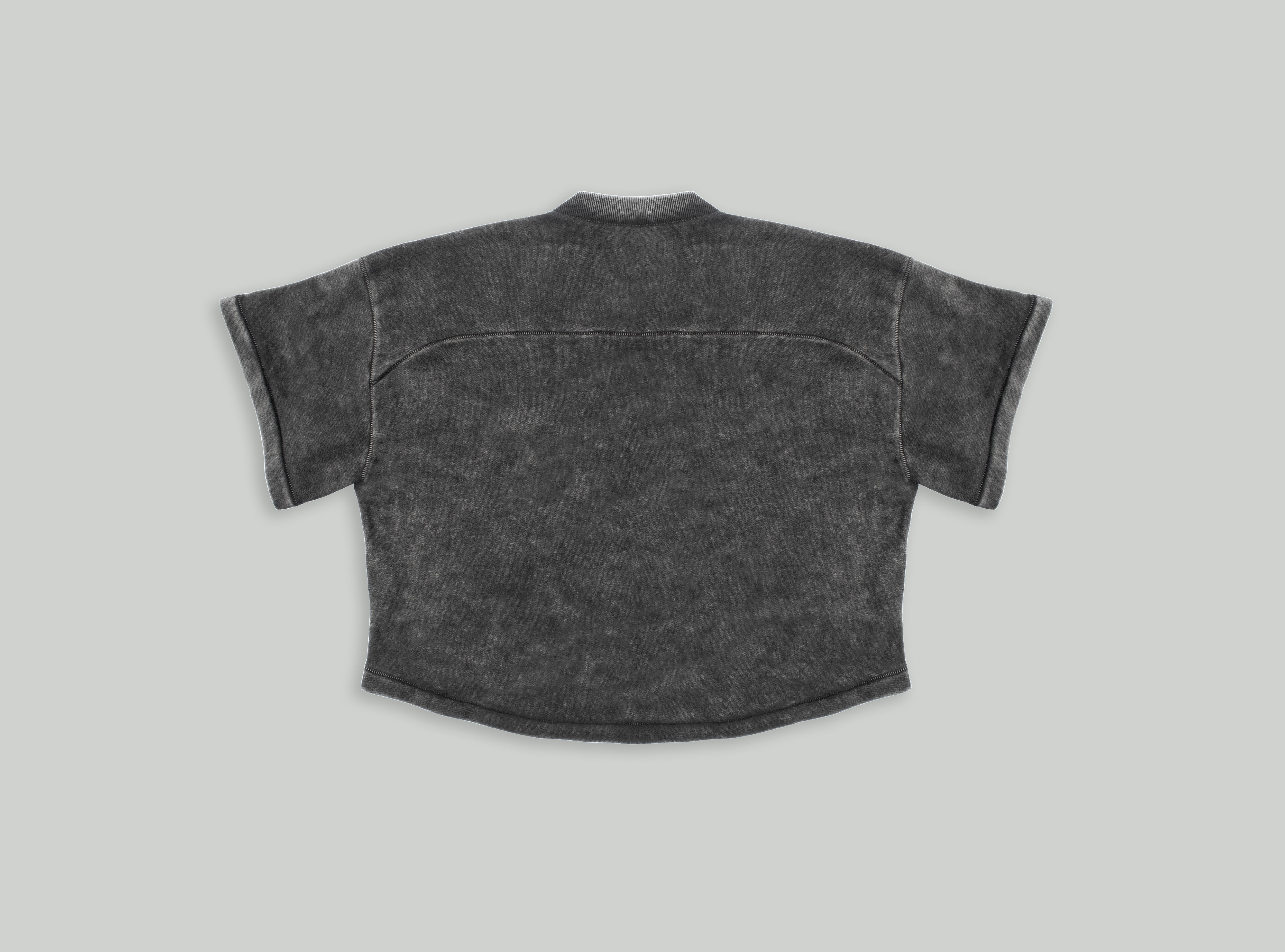 Cropped Baseball T-Shirt in Faded Black with V-Neck and Heavyweight Cotton - Backview