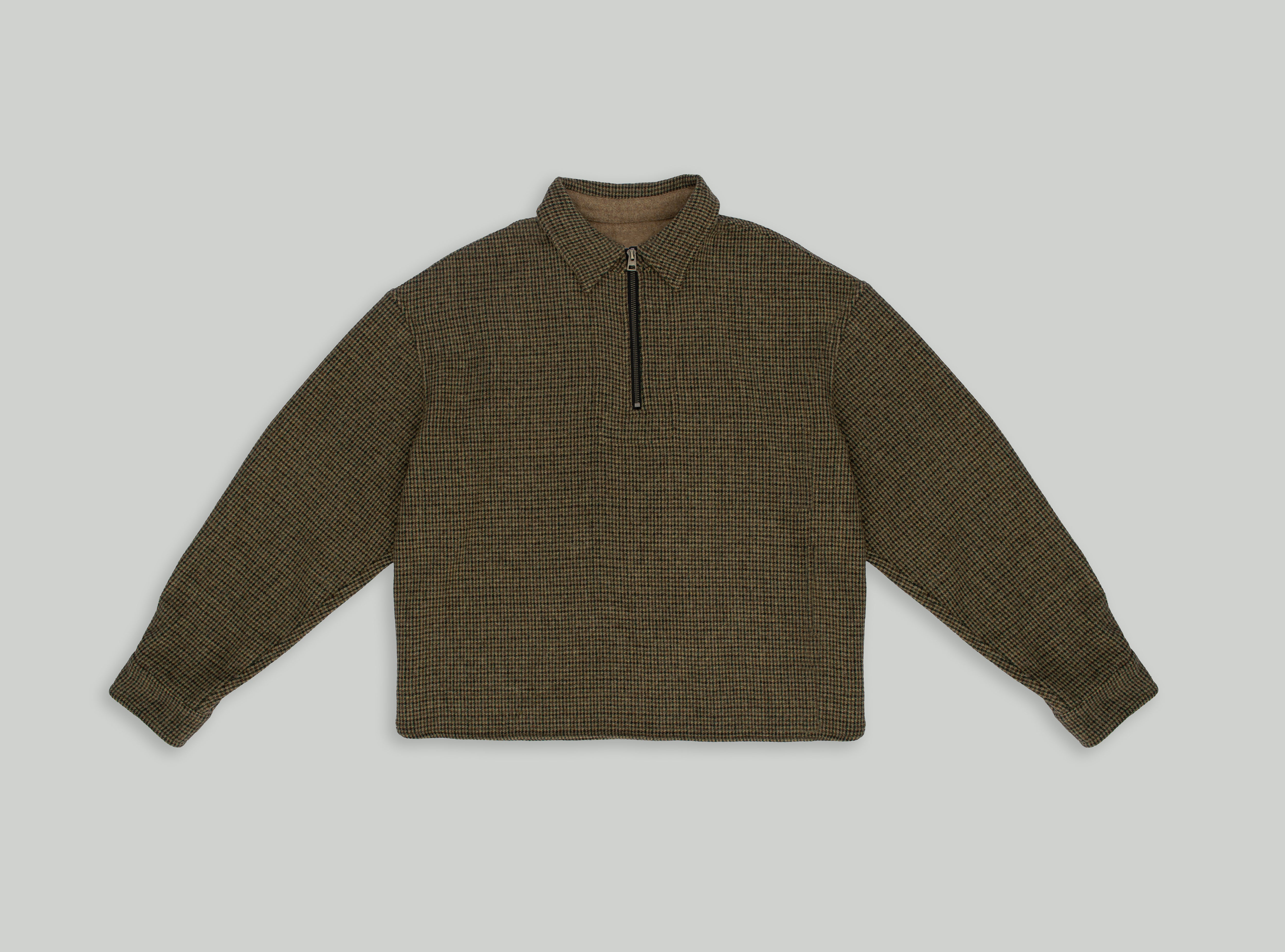 
Japanese Wool Top with Houndstooth fabric and front zip in boxy fit - Frontview
